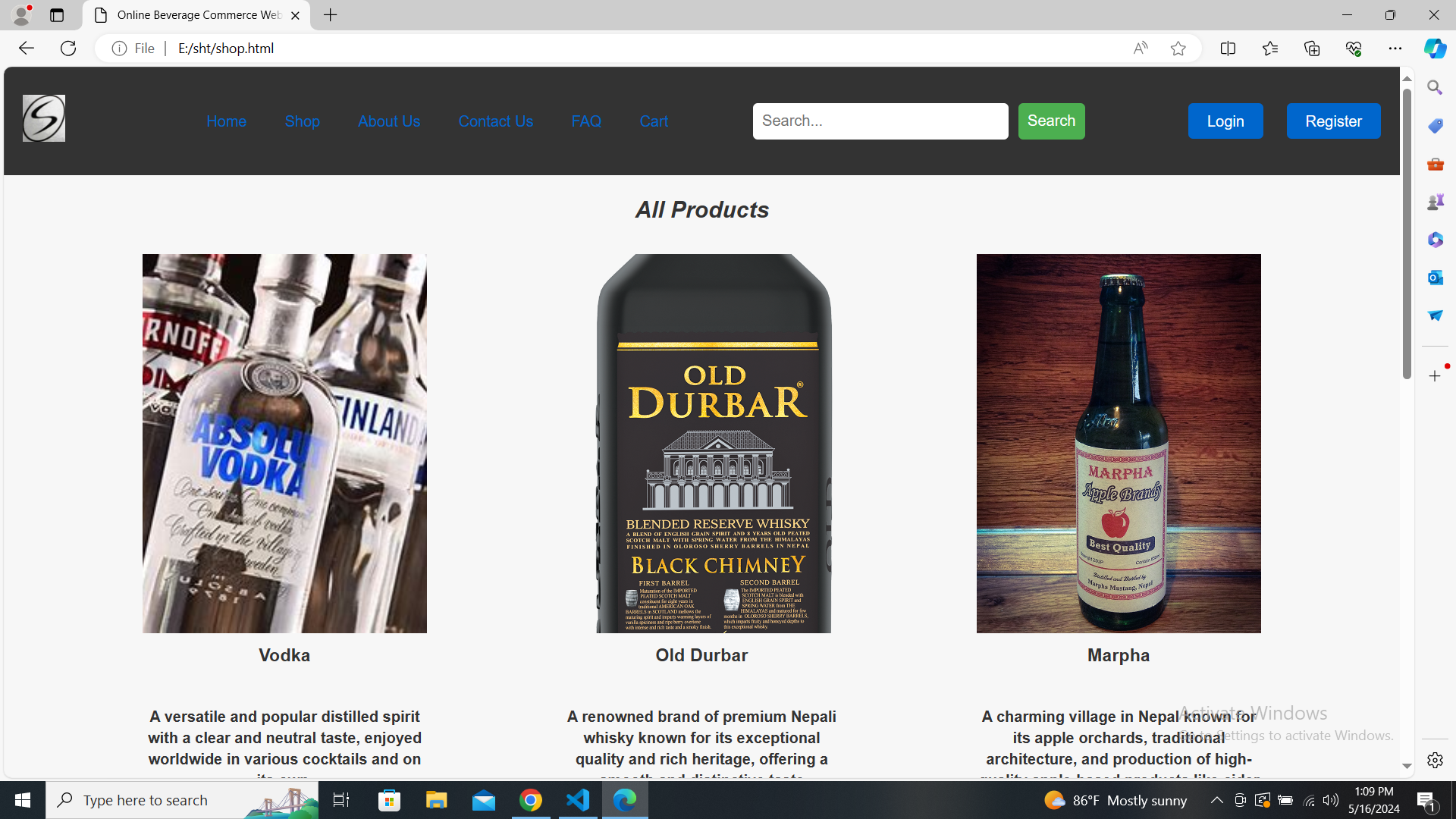 Ecommerce Beverage Website